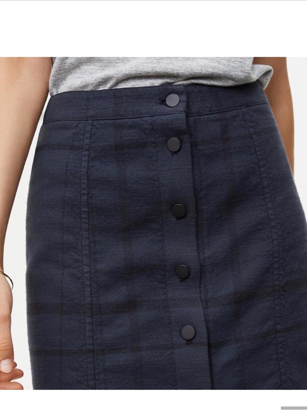 LOFT Navy Plaid Button-Front Pencil Skirt 100% cotton